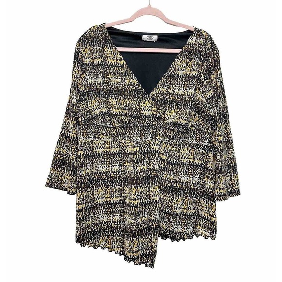 Women's Cato 18/20W V- Neck Geometric Print Top 3/4 Sleeve Pullover Stretchy - Picture 1 of 11